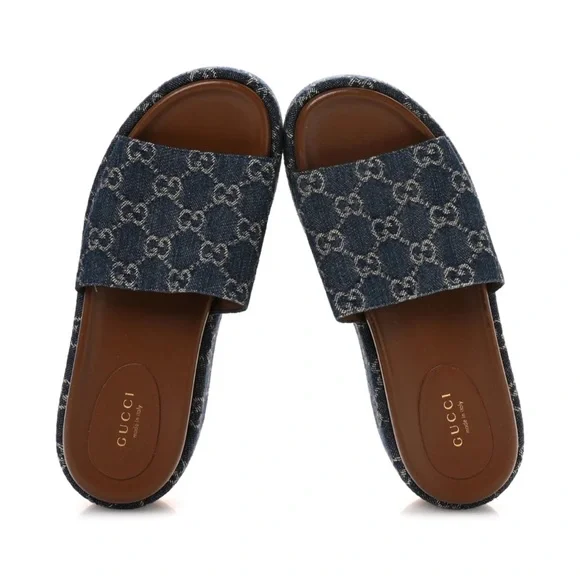 Gucci Denim Logo Slide Sandals. Size 8 - Picture 2 of 7